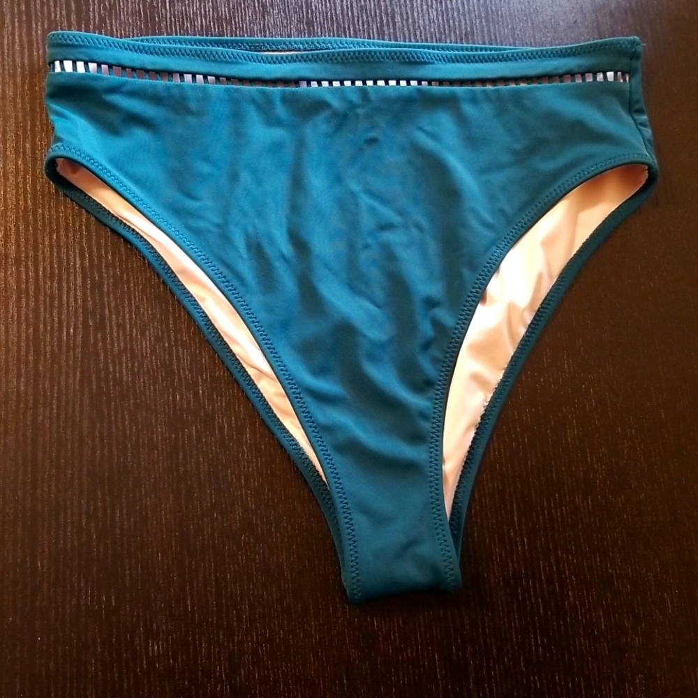 Shade & Shore Deep Teal High Waisted Cheeky Bottoms NWOT